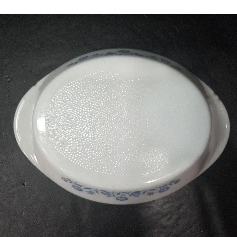 Glasbake Blue Cornflower Divided Casserole Dish, Vintage Milk Glass Bakeware‎